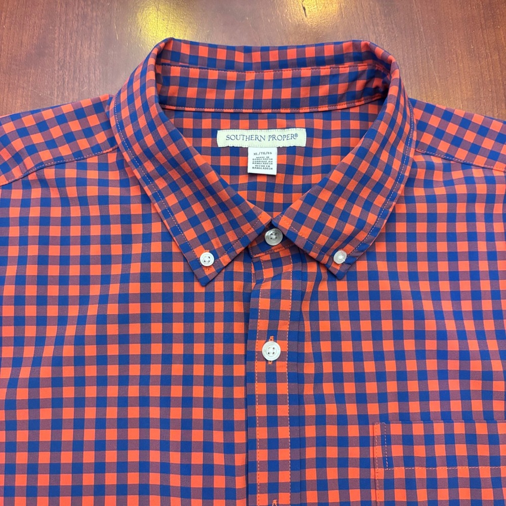 Southern Proper | Mens XL | Gingham Button Down‎ Shirt | Red Blue | Performance